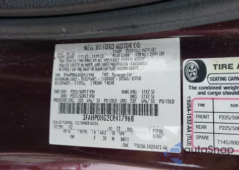 2012 Ford Fusion Se z USA, uszkodzony, nr VIN 3FAHP0HG2CR417968